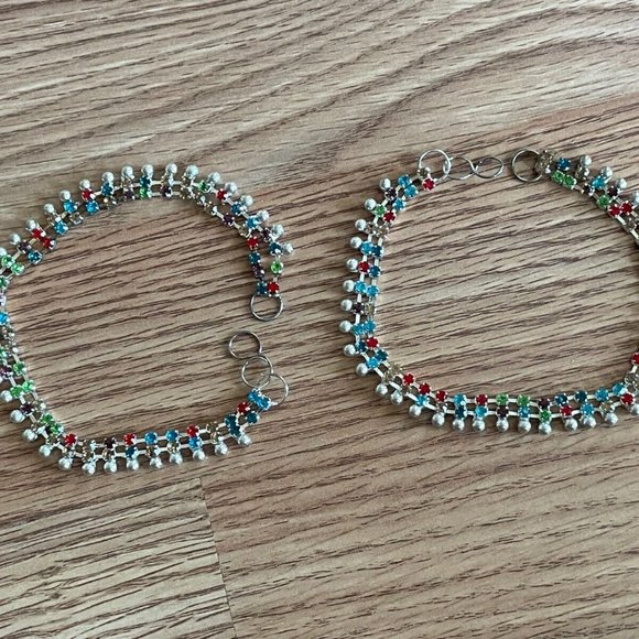 Anklet Multi Color Crystal Accent Silver Tone Fashion Anklet Women Jewelry Payel - Picture 3 of 12